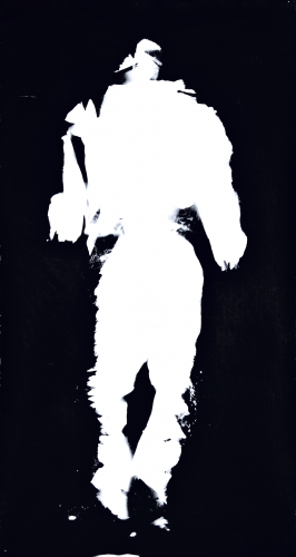 <strong>1962/7; I/VII</strong><br /><strong>23. 8. 2001</strong><br />gelatin silver bromide photographic paper, frame (rubber from the tires of mine transport vehicles), 107 × 200,9 × 5 cm