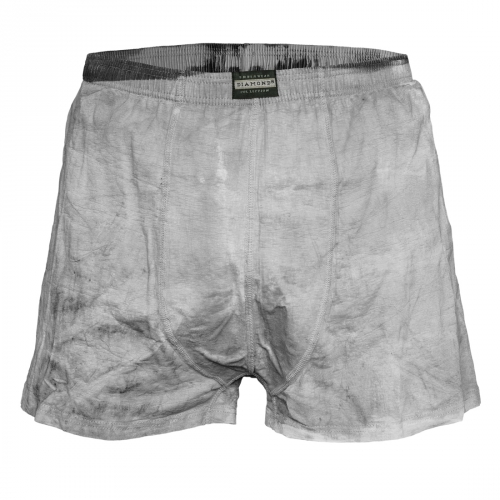 <strong>The Softheaded Group — Exhibition Opening at the House of Arts (4D photogram)</strong><br /><strong>30. 3. 2010</strong><br />boxers shorts size XXXL, cotton, photo–sensitive emulsion, height 47,5 cm